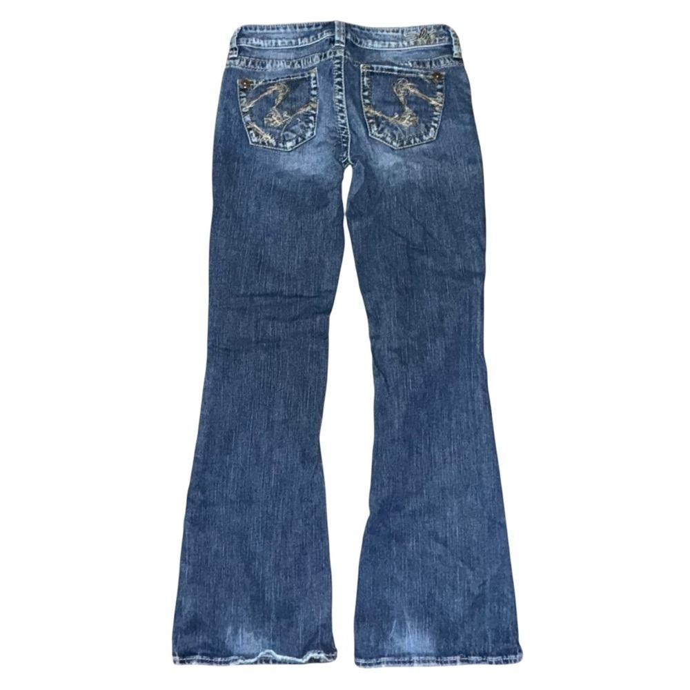 Silver Eden Women’s 28 Lowrise Blue Bootcut Faded Embroidered Pockets Denim